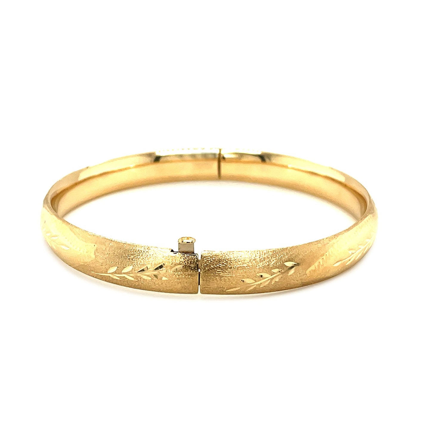 Classic Floral Carved Bangle in 14k Yellow Gold (8.00 mm)