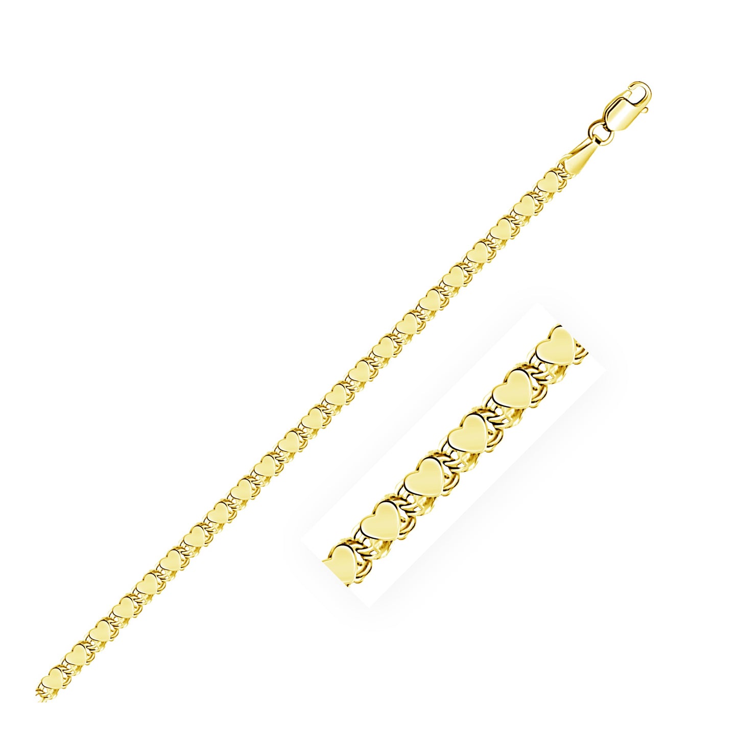 14k Yellow Gold Heart Bracelet (3.00 mm)