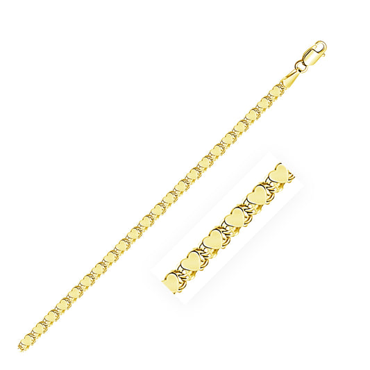 14k Yellow Gold Heart Bracelet (3.00 mm)