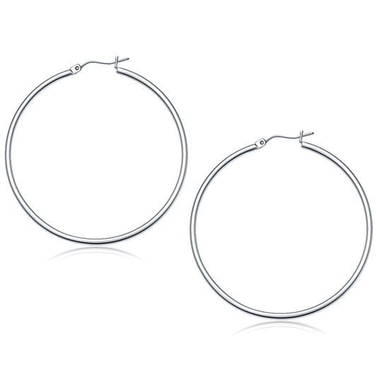 10k White Gold Polished Hoop Earrings (2x50mm)