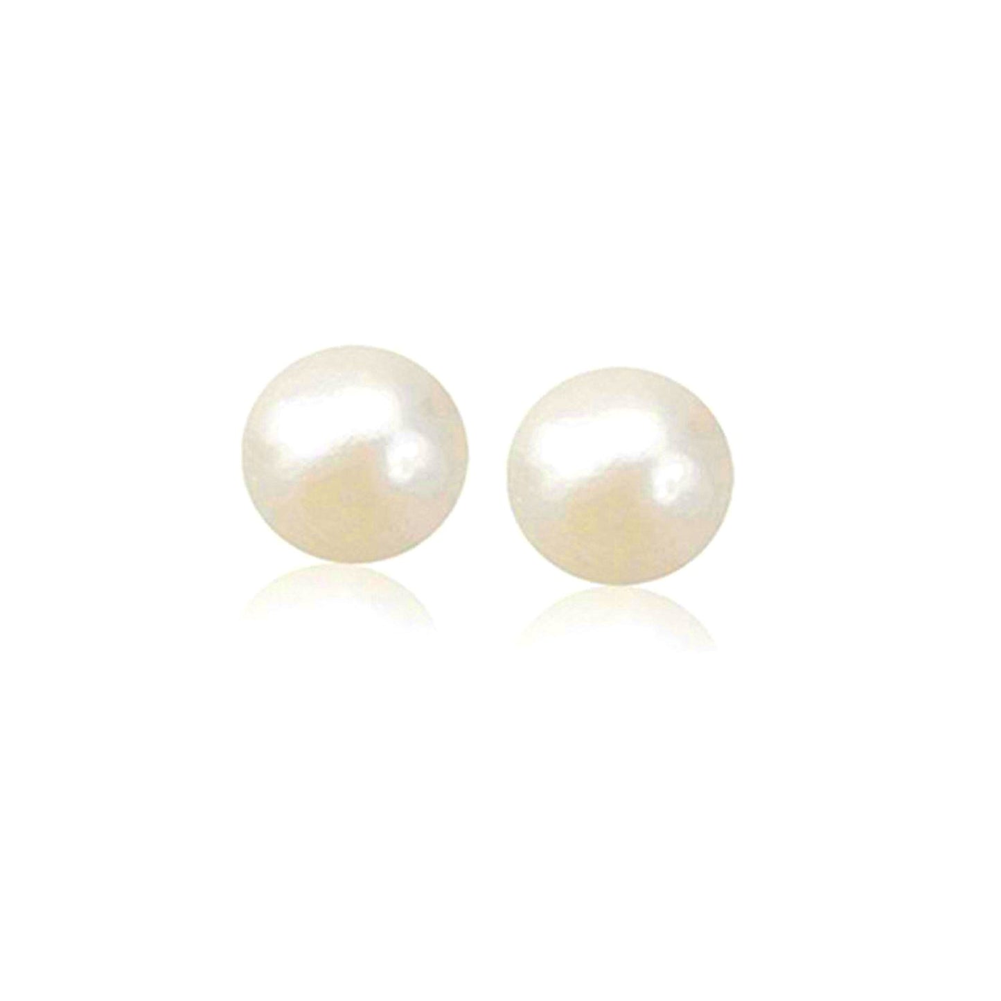 14k Yellow Gold Freshwater Cultured White Pearl Stud Earrings (7mm)