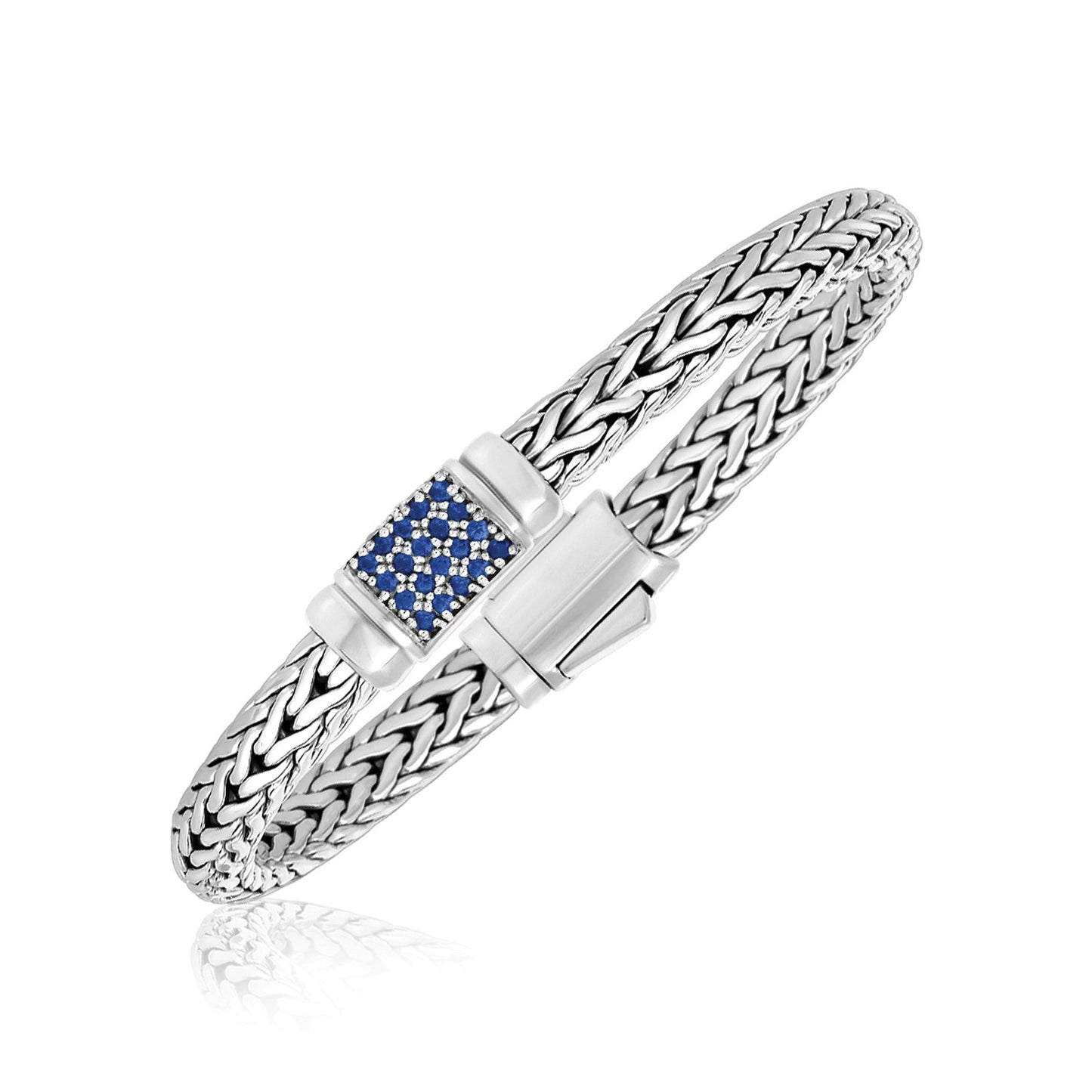 Sterling Silver Weave Motif Bracelet with Blue Sapphire Embellishments (7.00 mm)