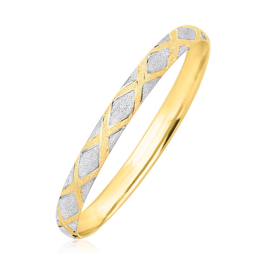 10k Two-Tone Gold Geometric Diamond Motif Bangle (6.00 mm)