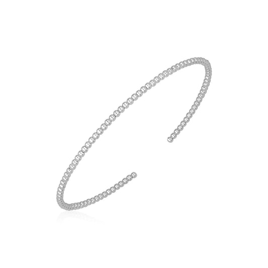 14k White Gold High Polish Bead Cuff Bangle (2.00 mm)