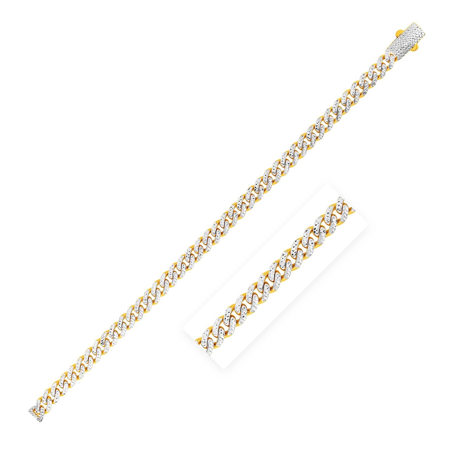 14k Yellow Gold White Pave High Polish Modern Lite Miami Cuban Chain (6.50 mm)