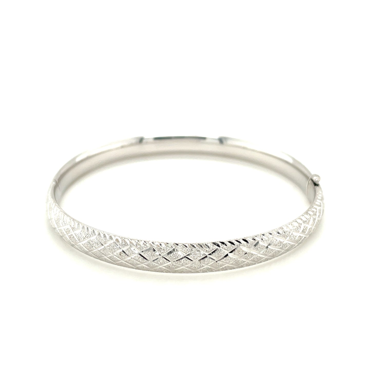 14k White Gold Diamond Carved Bangle (6.0 mm)