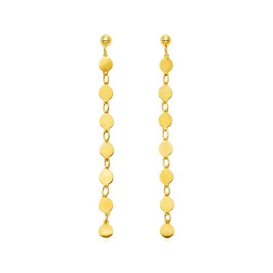 14k Yellow Gold Post Dangle Earrings with Polished Circles