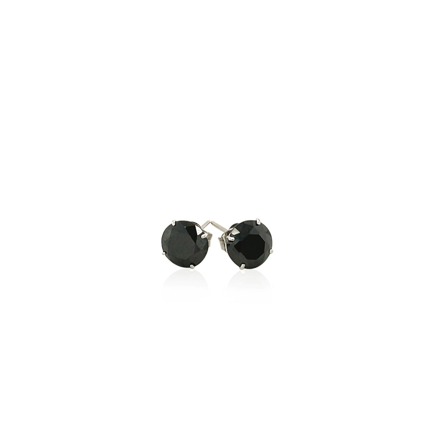 14k White Gold Stud Earrings with Black 6mm Faceted Cubic Zirconia