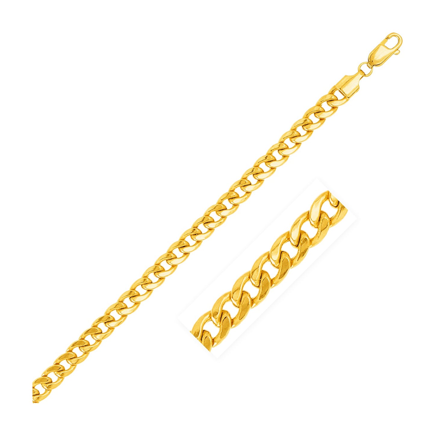 5.3mm 14k Yellow Gold Miami Cuban Semi Solid Bracelet