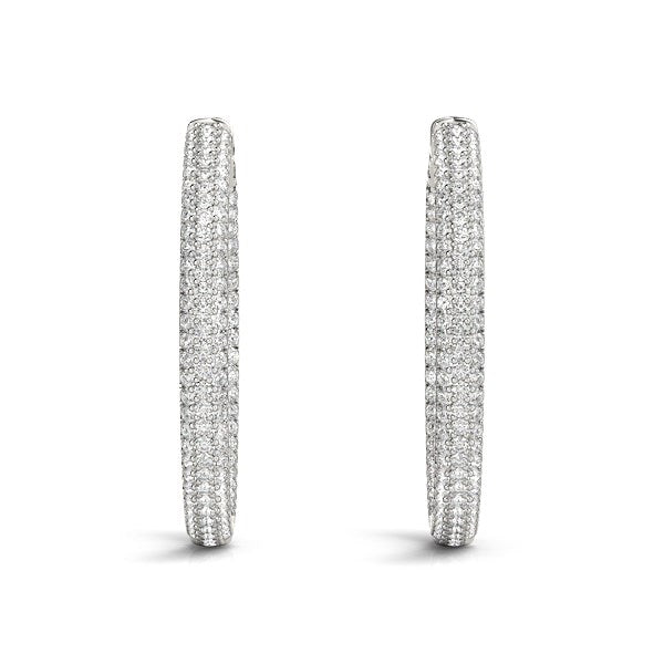 14k White Gold Two Row Pave Set Diamond Hoop Earrings (7 cttw)