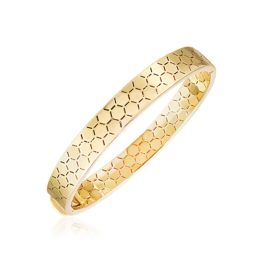 14k Yellow Gold High Polish Honeycomb Bangle (8.9mm)