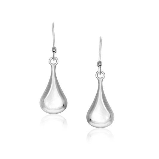 Sterling Silver Long Teardrop Shape Puff Drop Earrings