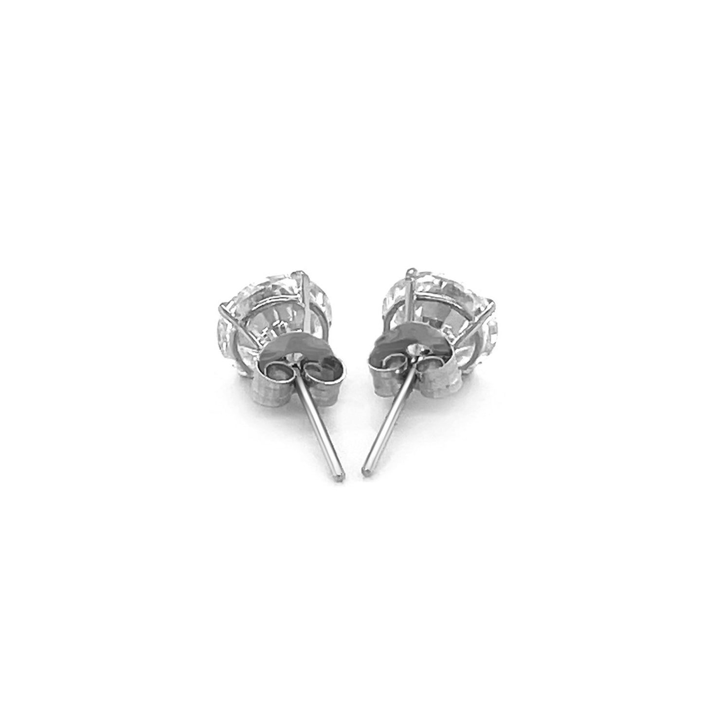 14k White Gold Stud Earrings with White Hue Faceted Cubic Zirconia