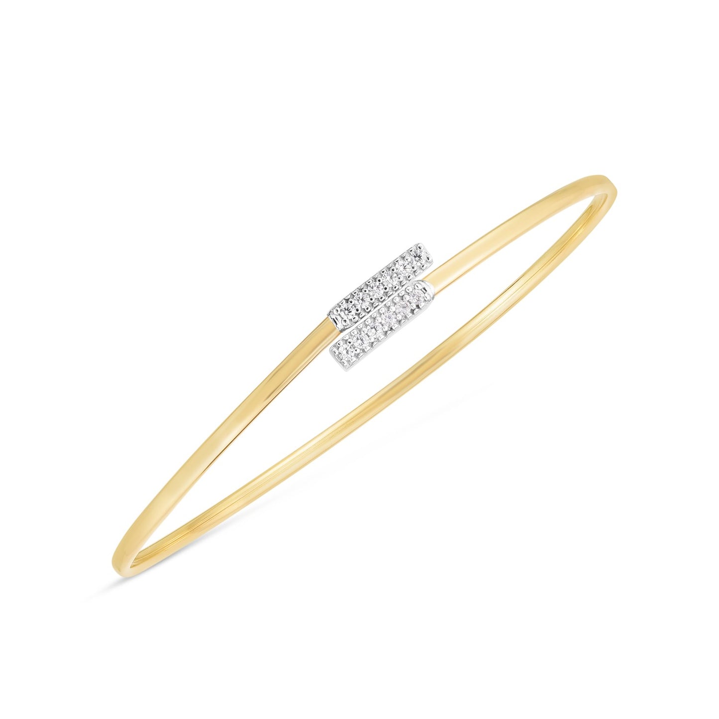 14k Two Tone Gold Diamond Bypass Bar Bangle