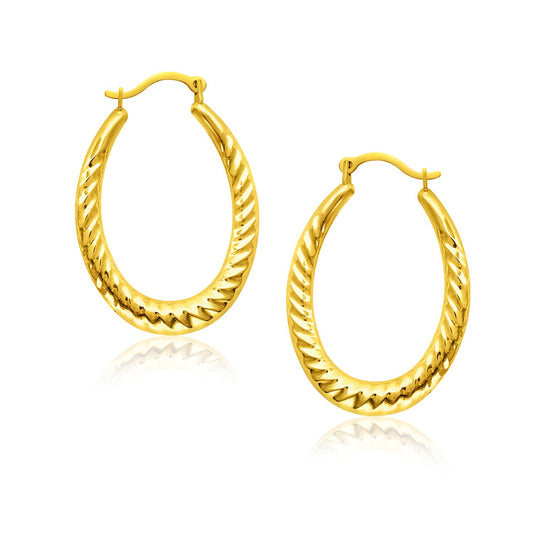 14k Yellow Gold Hoop Earrings with Textured Details