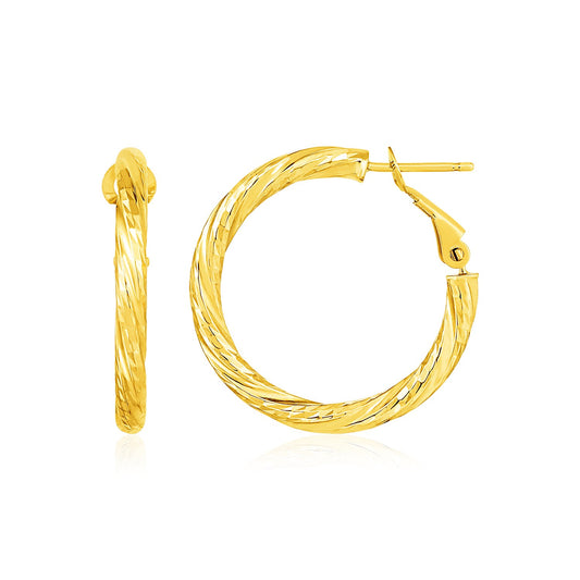 14k Yellow Gold Petite Twisted Round Hoop Earrings