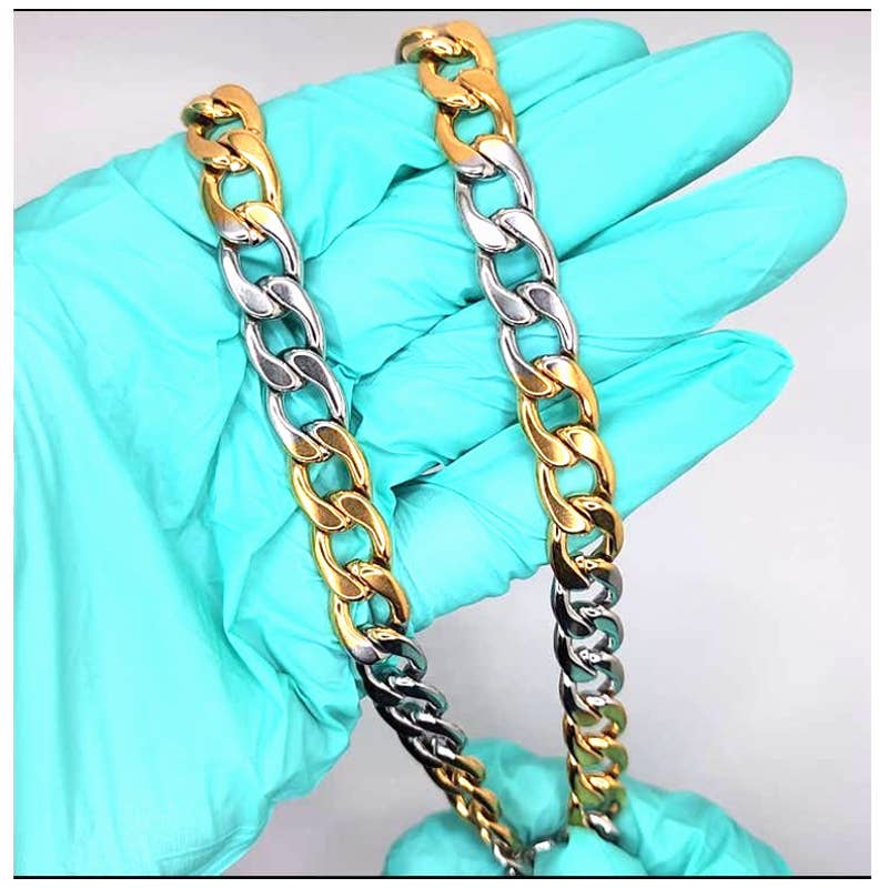 Steel and Gold Duo Tone Stainless Steel Chain Necklace with Lobster Clasp