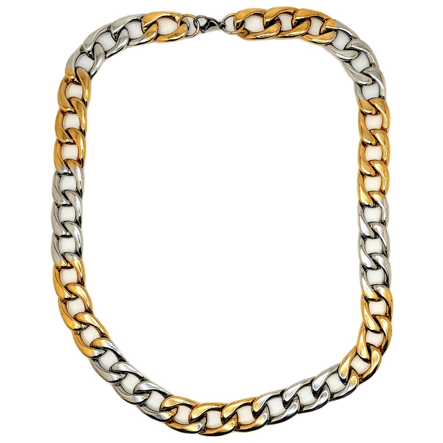 Steel and Gold Duo Tone Stainless Steel Chain Necklace with Lobster Clasp