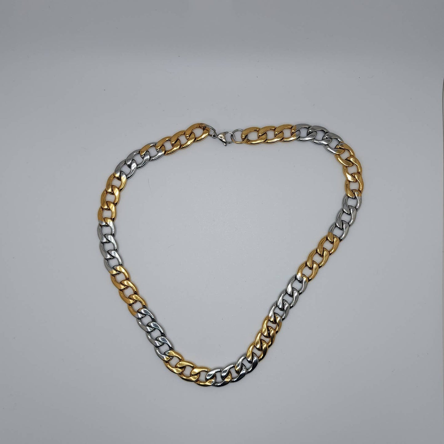 Steel and Gold Duo Tone Stainless Steel Chain Necklace with Lobster Clasp